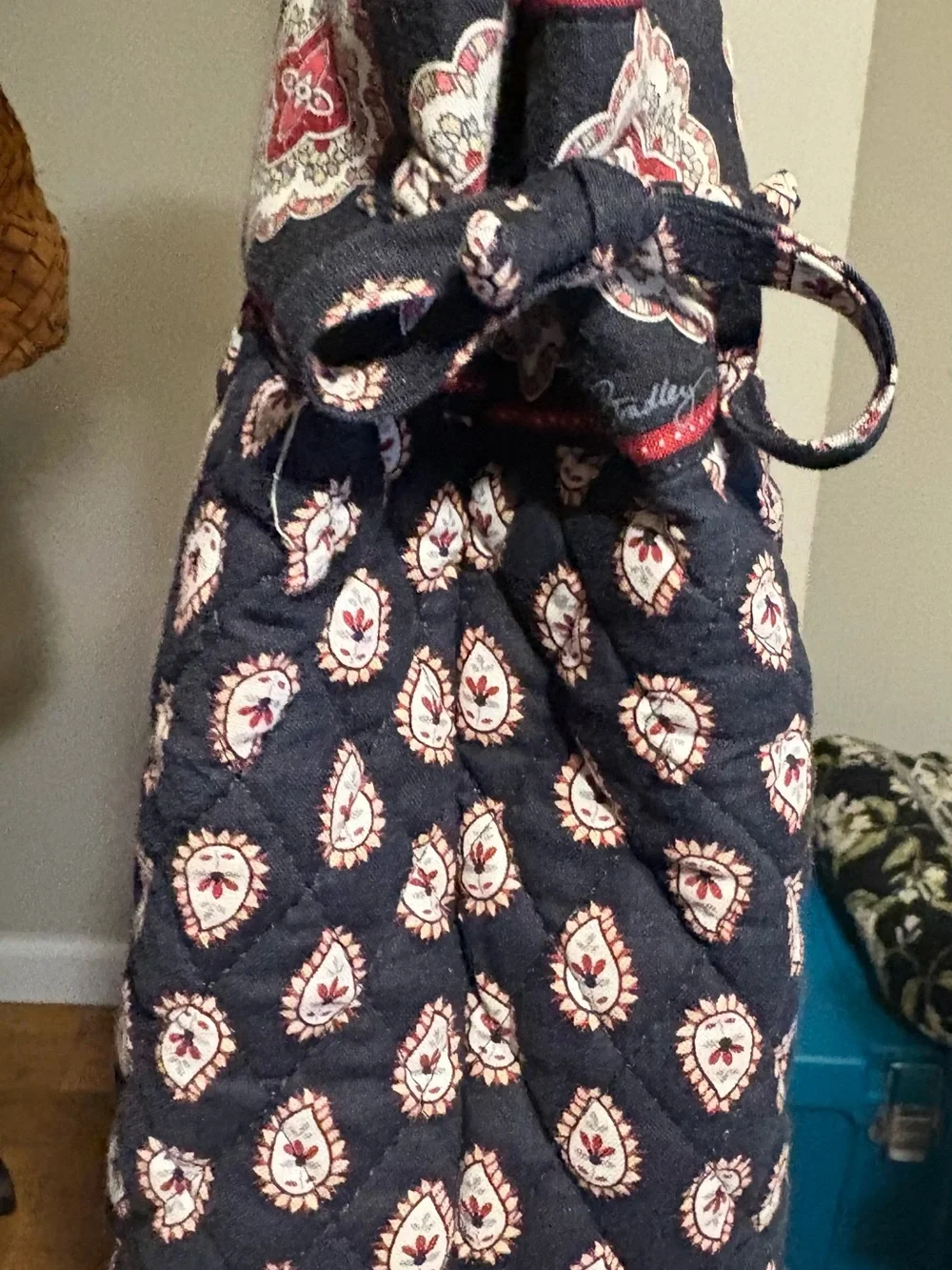 Vera Bradley Navy Quilted Paisley Tote with Red and Cream Accents